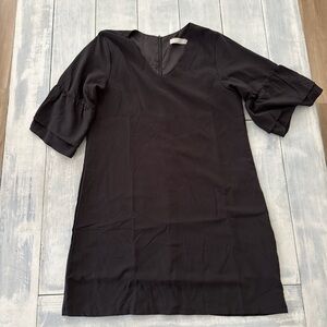 Black V-Neck Mini Dress with Ruffle Elbow Sleeves